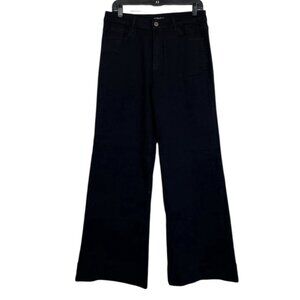 ROSWEAR Denim Jeans Womens Size Large Black Wide Leg‎ High Waisted Stretchy